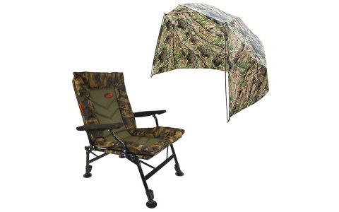 CARP EXPERT COMFORT CAMO STOLIČKA S 250 CM DÁŽDNIKOVÝM PRÍSTREŠKOM