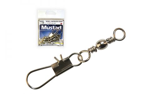 MUSTAD BARREL SWIVEL WITH INTERLOCK SNAP OTOČNÝ KĹB S KARABÍNKOU