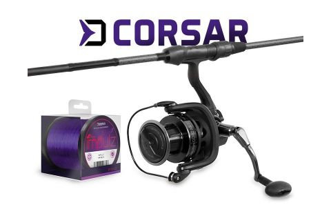 Delphin Kaprársky set CorsaBLACK NERO Prút 3,6 m 3 lb 3-diel + Navijak 6T + Vlasec 0,30 mm