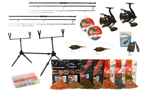CARP EXPERT MAX2 360 DVOJITÉ FEEDER SÚPRAVA S ROD PODOM A NÁVNADAMI