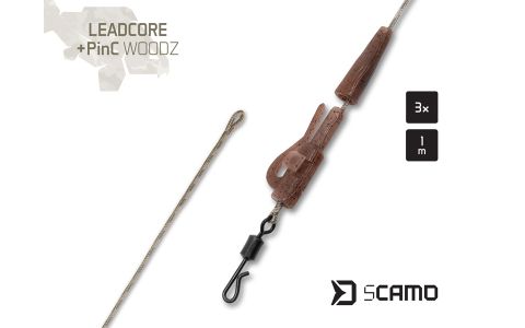 Nadväzec Delphin sCAMO Leadcore + PinC WOODZ / 3ks 1m